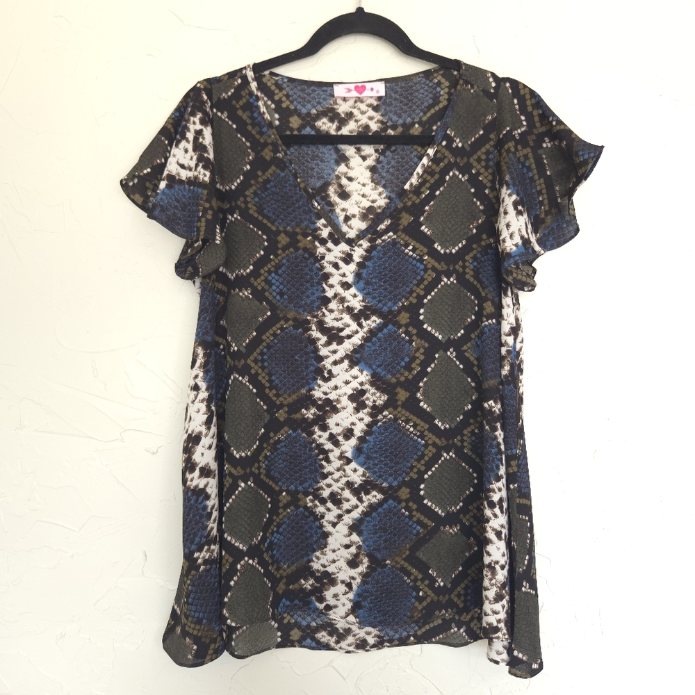 Buddy Love Python Flutter Sleeve Swing Top - image 3